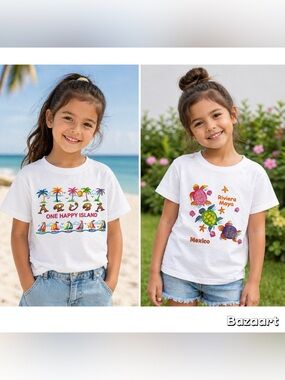 2pc Sz 6 glitter sea turtle Mexico shirt and Aruba palm tree sailboat shirt